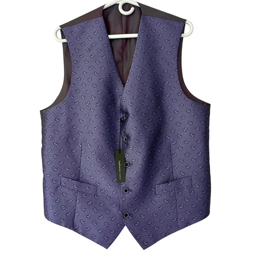New Van Heusen Studio Purple Paisley Dress Vest Formal Suit Waistcoat formal M
